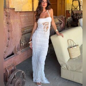 OUTCAST PRIANE MAXI LAYERED DRESS CREAM SLEEVELESS SIZE XS